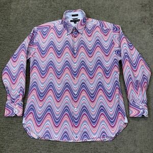 VTG‎ Tommy Hilfiger Button Down Shirt Mens L Bright Colorful Psychedelic Wavy